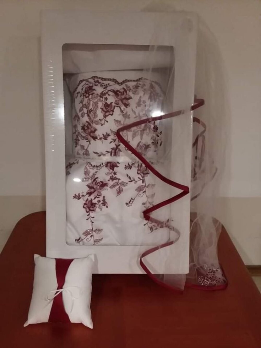 Wedding Dress in Preservation Box with Veil and Ring Pillow